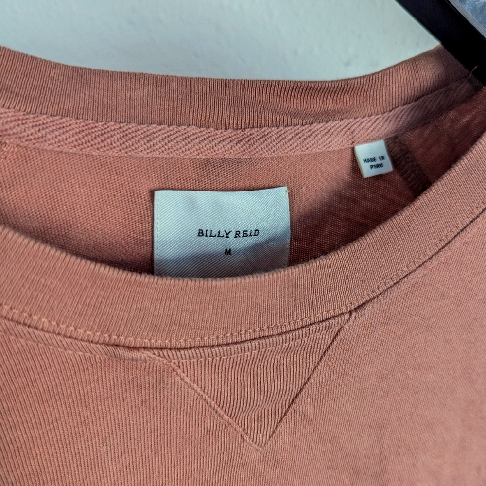 Billy Reid Contrast Stitch Crew Neck 100% Cotton Size Medium Peach